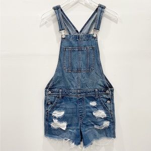 American Eagle Distressed Tomgirl Shortall Denim Overalls Medium